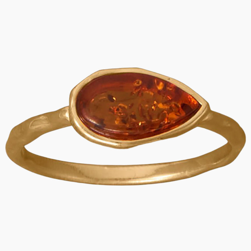 Textured Baltic Amber Gold Ring