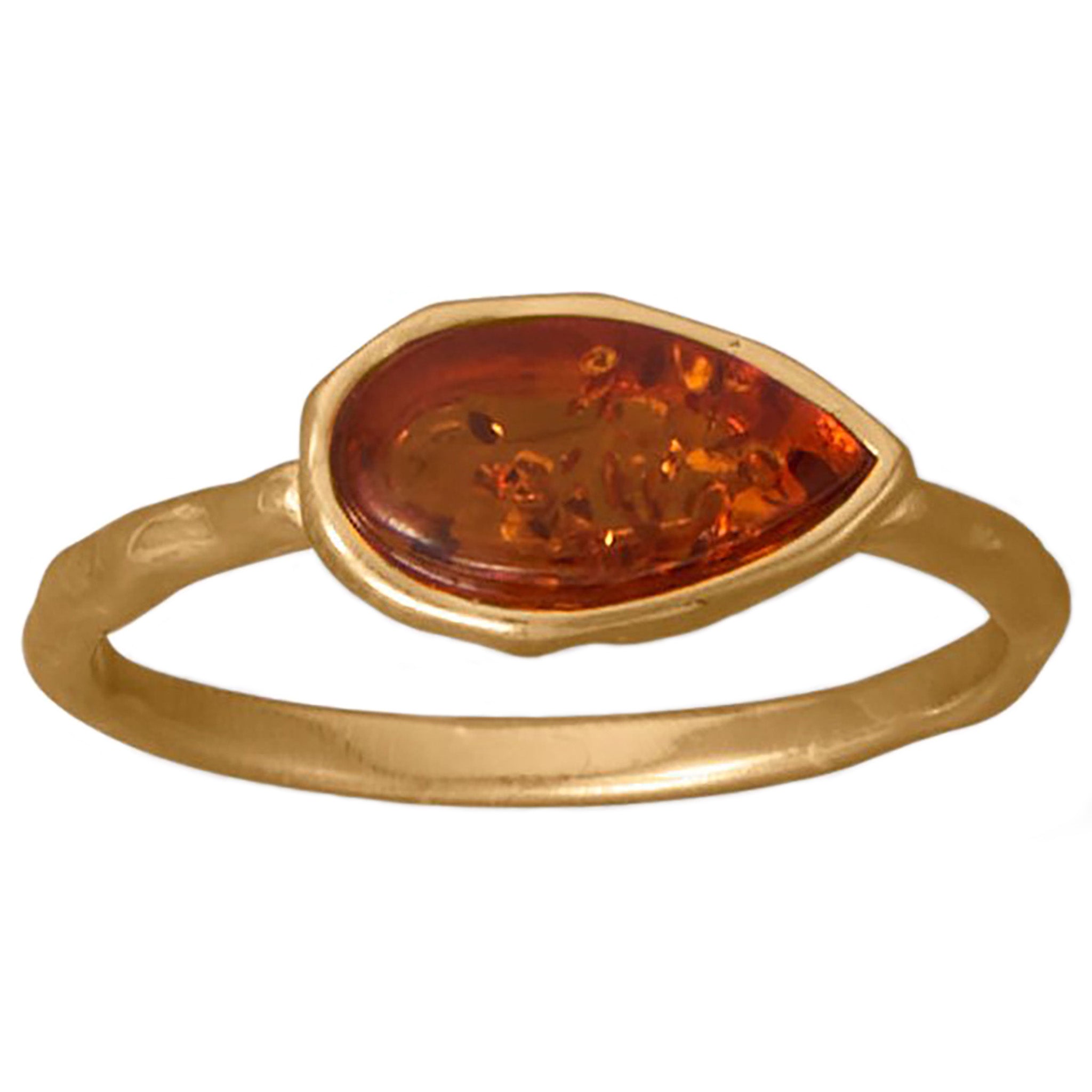 Textured Baltic Amber Gold Ring