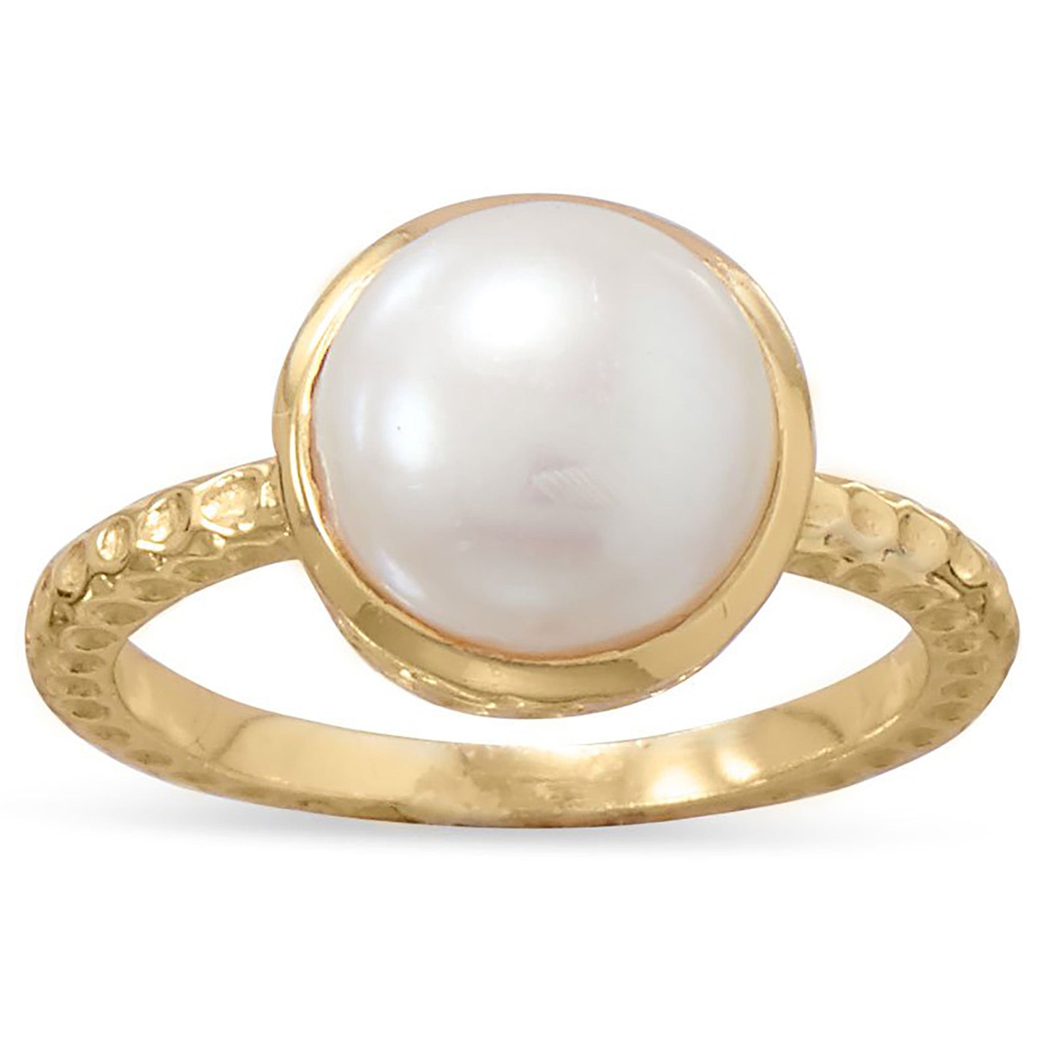 Textured Freshwater Pearl Gold Ring