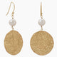 Textured Gold Disk with Freshwater Pearl Earrings