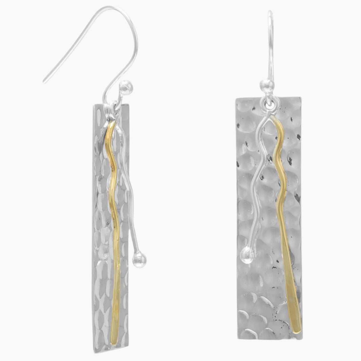 Textured Silver Bar Drop Earrings