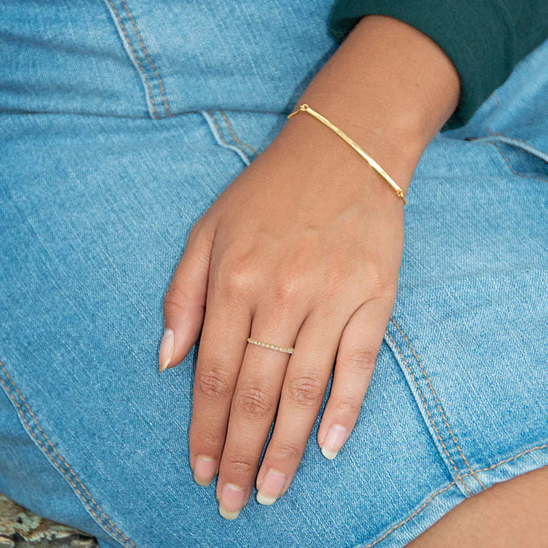 Thin Cubic Zirconia Gold Ring On Hand