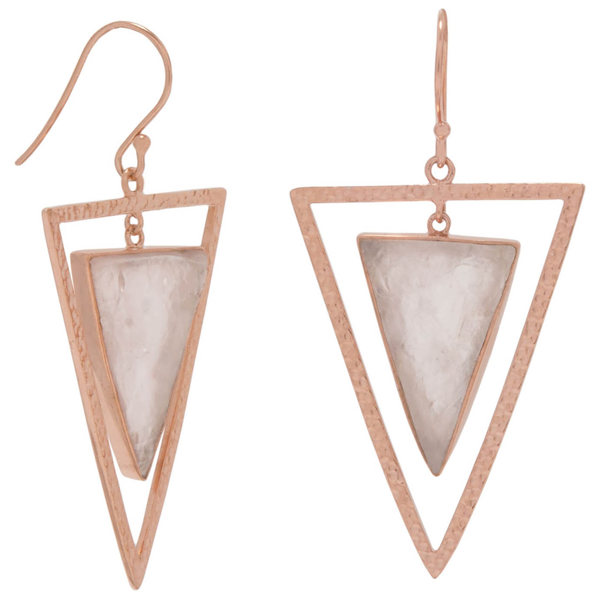 Triangle Design Rose Quartz Earrings