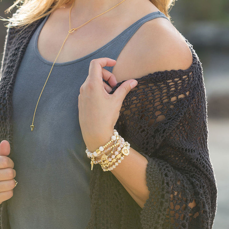 Triangle End Gold Lariat Necklace on Neck