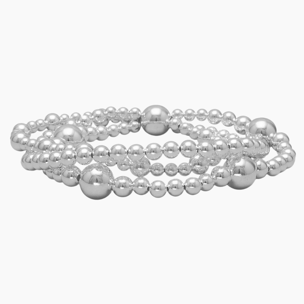 Triple Strand Silver Bead Bracelet Side