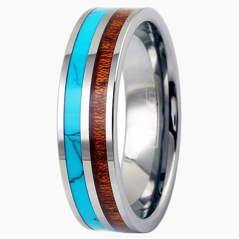 Turquoise with Koa Wood Tungsten Ring 6mm