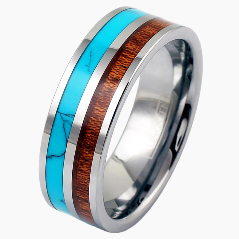 Turquoise with Koa Wood Tungsten Ring