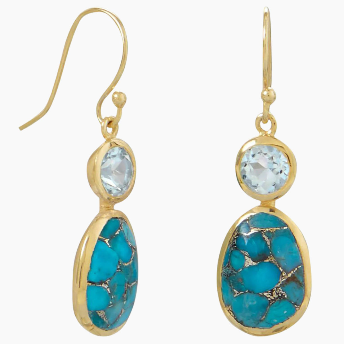 Turquoise and Blue Topaz Gold Earrings