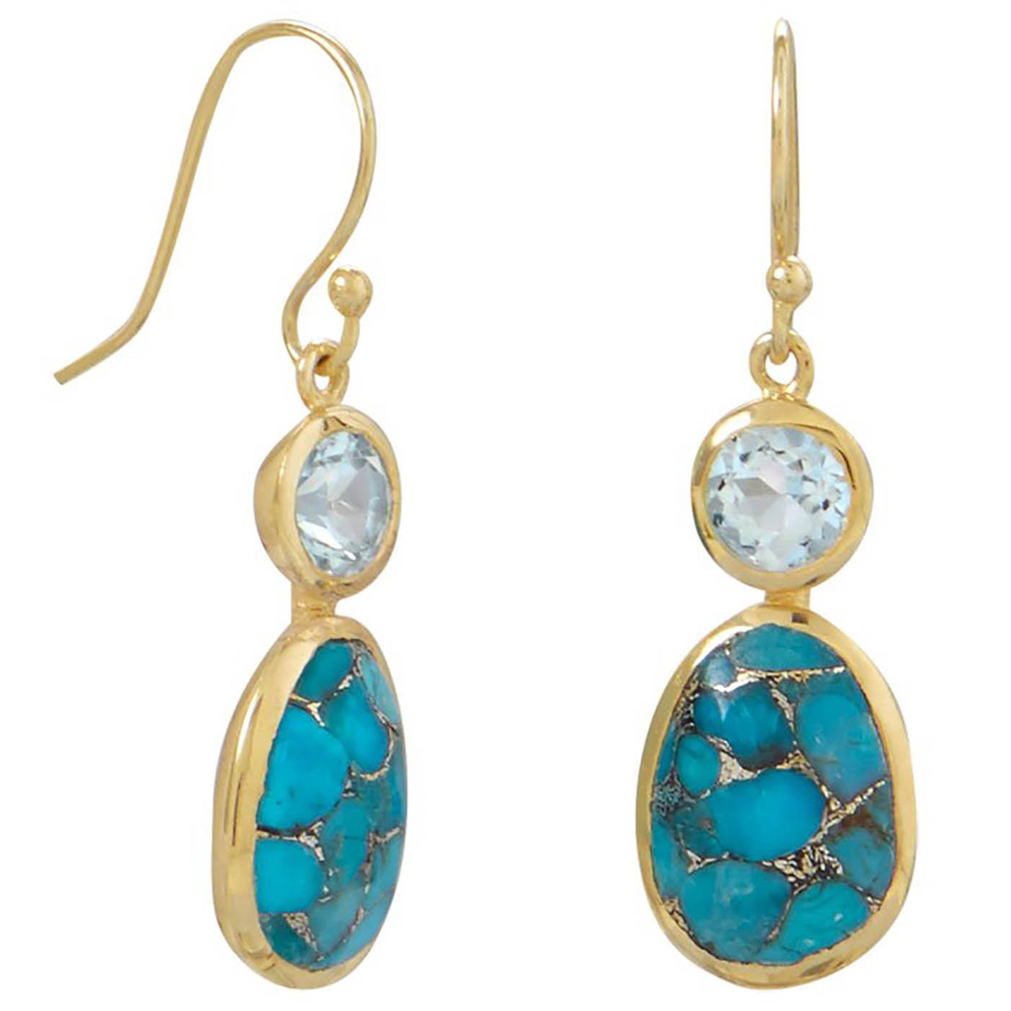 Turquoise and Blue Topaz Gold Earrings