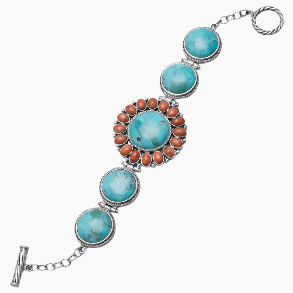 Turquoise and Coral Sunburst Bracelet