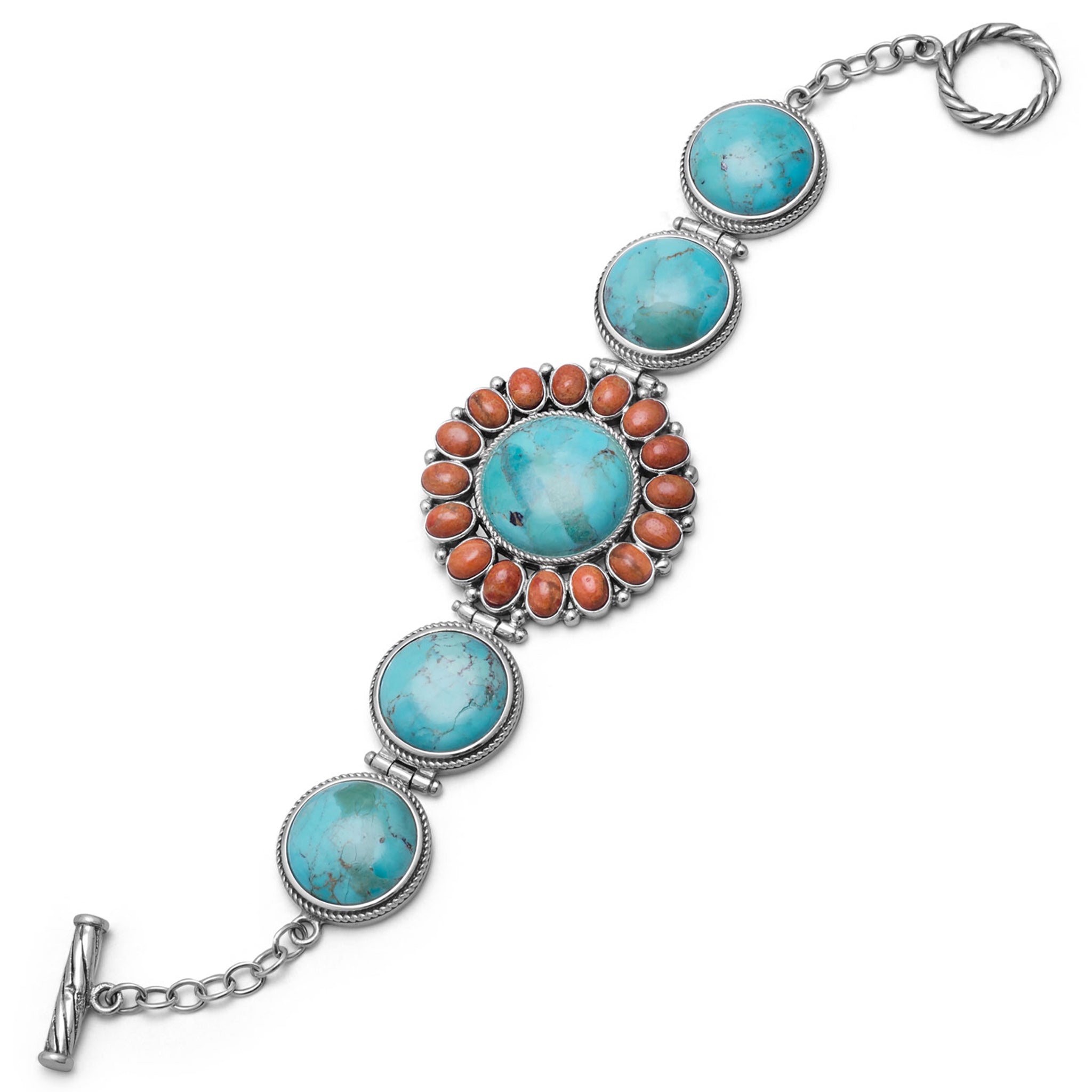 Turquoise and Coral Sunburst Bracelet