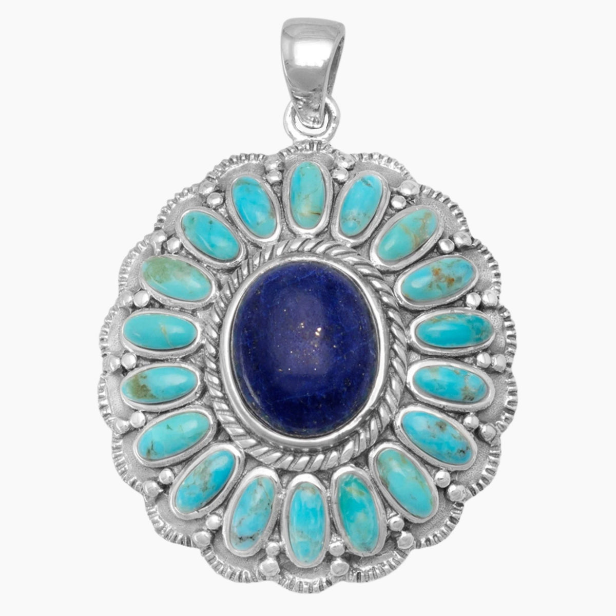 Turquoise and Lapis Cluster Pendant