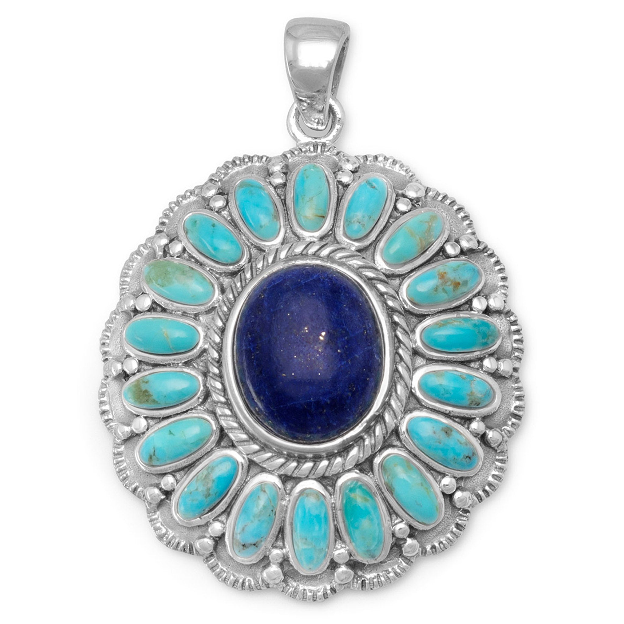 Turquoise and Lapis Cluster Pendant