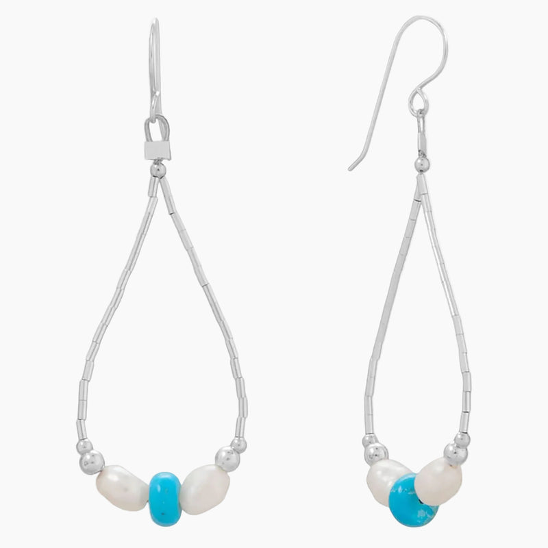 Turquoise and Pearl Liquid Silver Heishi Earrings