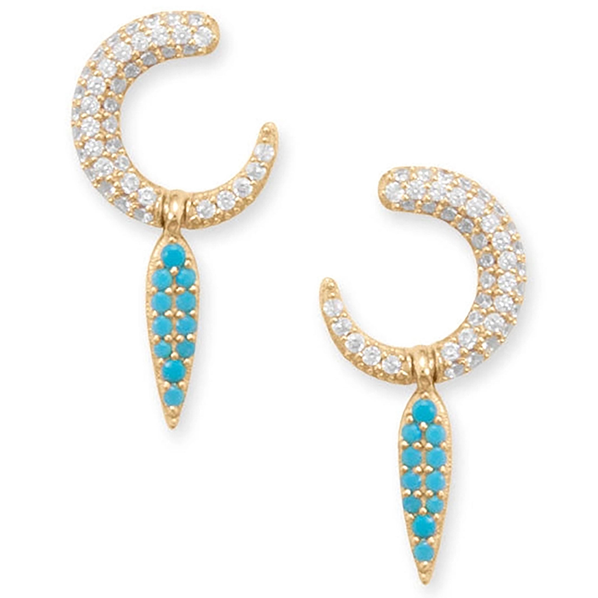 Turquoise and Zirconia Crescent Earrings