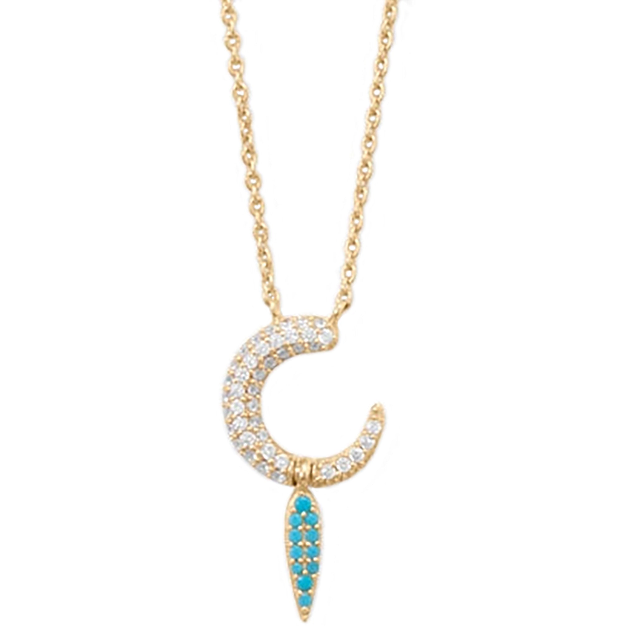 Turquoise and Zirconia Crescent Necklace