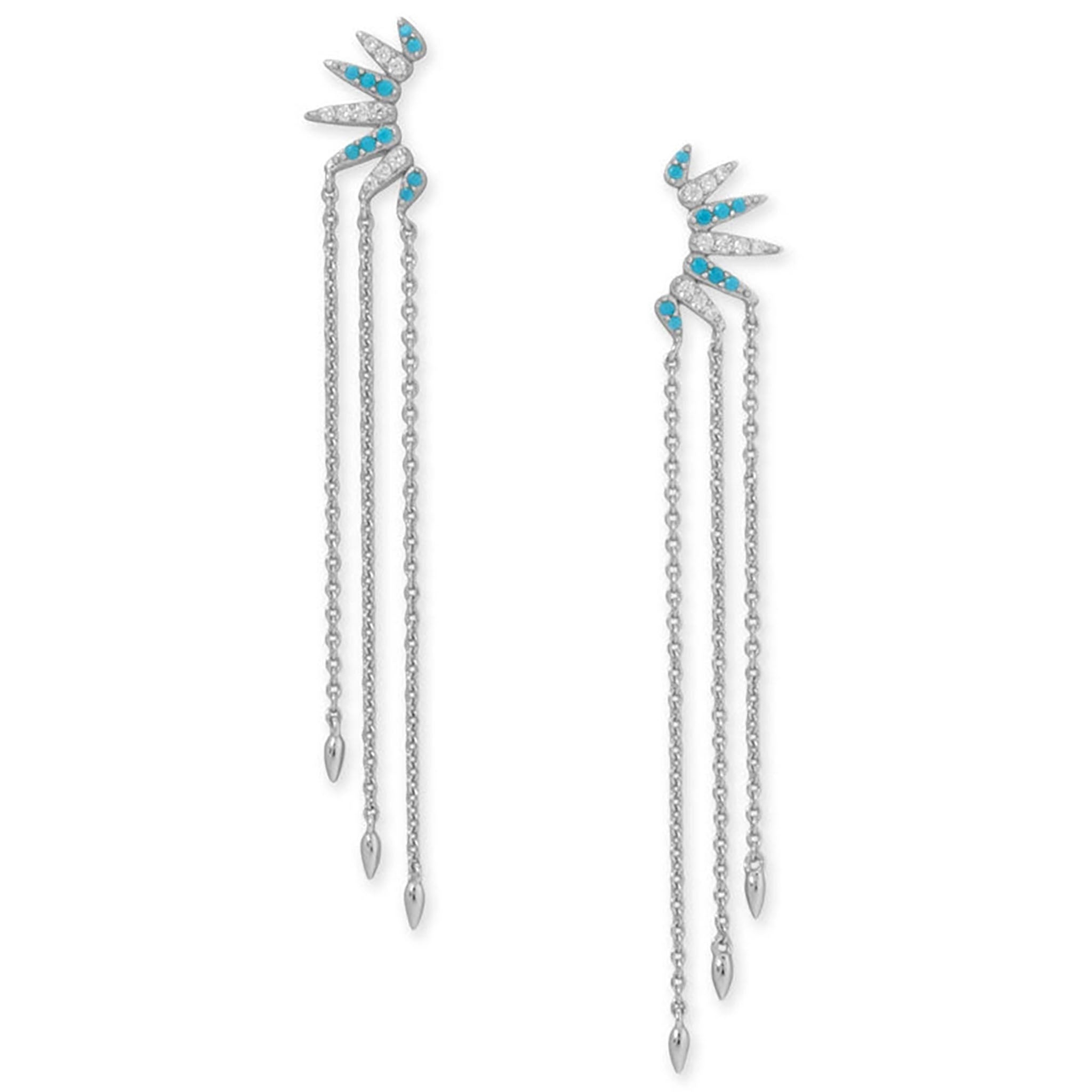 Turquoise and Zirconia Sunray Chain Drop Earrings
