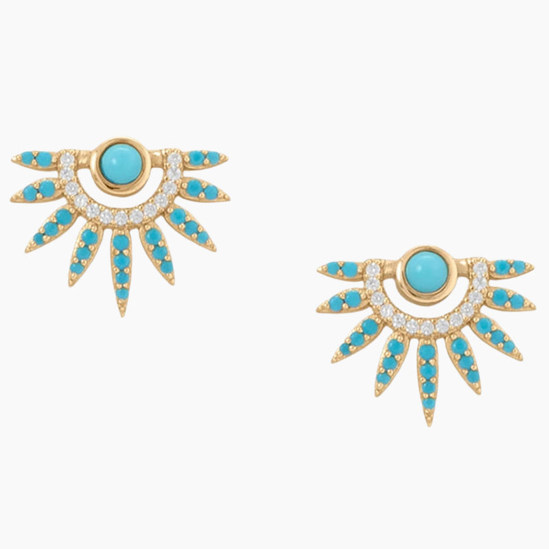 Turquoise and Zirconia Sunray Earrings