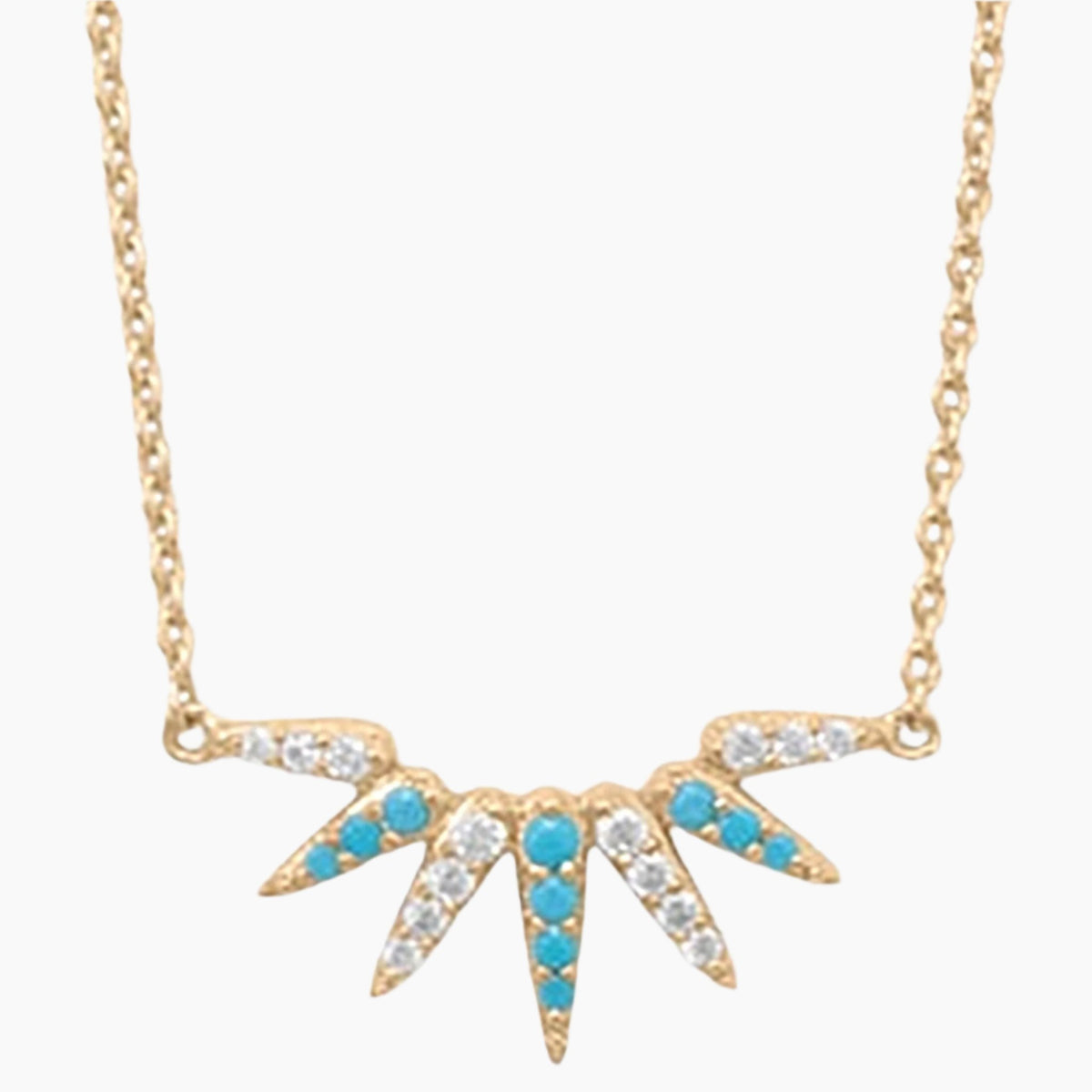 Turquoise and Zirconia Sunray Gold Necklace