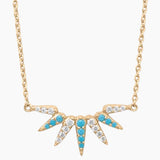 Turquoise and Zirconia Sunray Gold Necklace