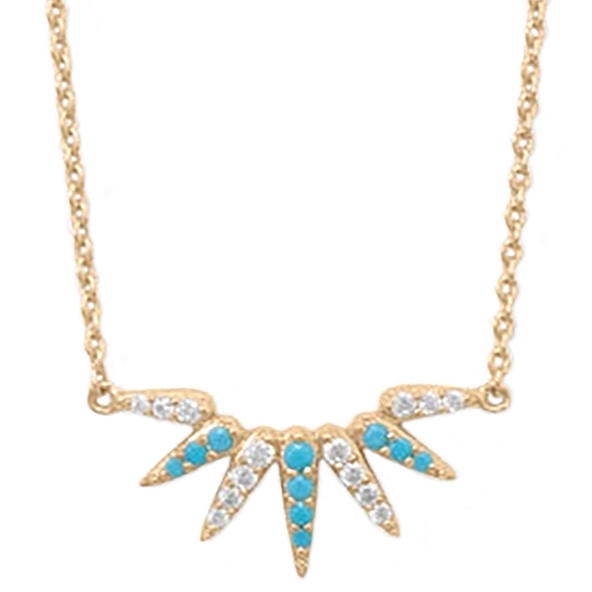 Turquoise and Zirconia Sunray Gold Necklace