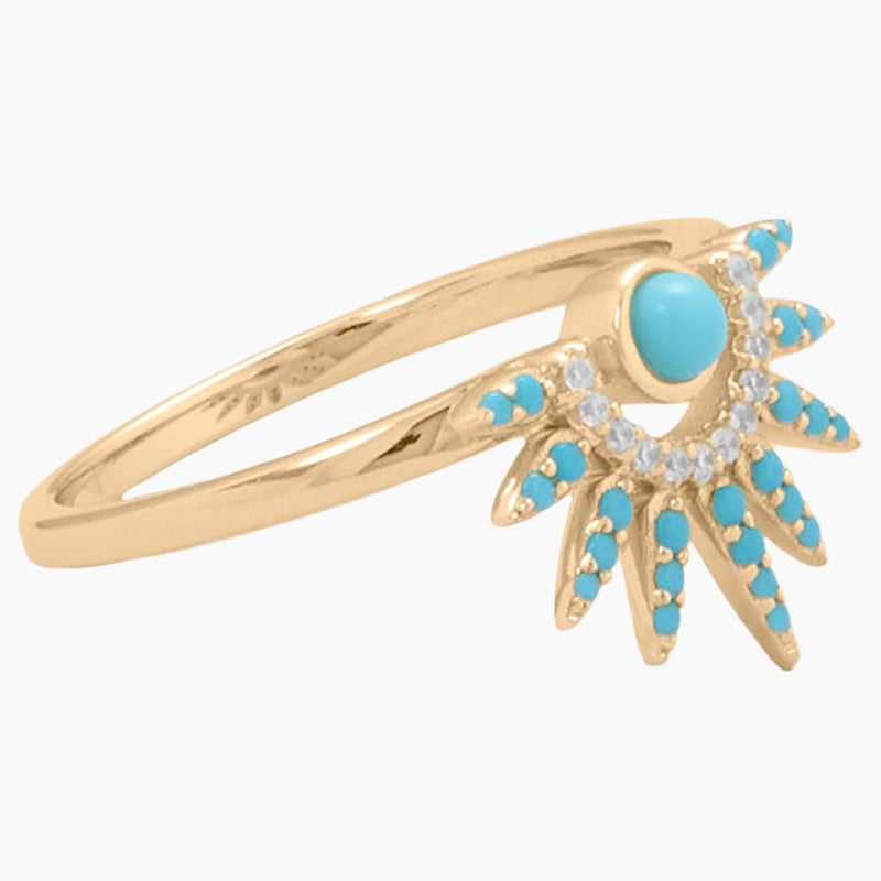 Turquoise and Zirconia Sunray Ring Side View