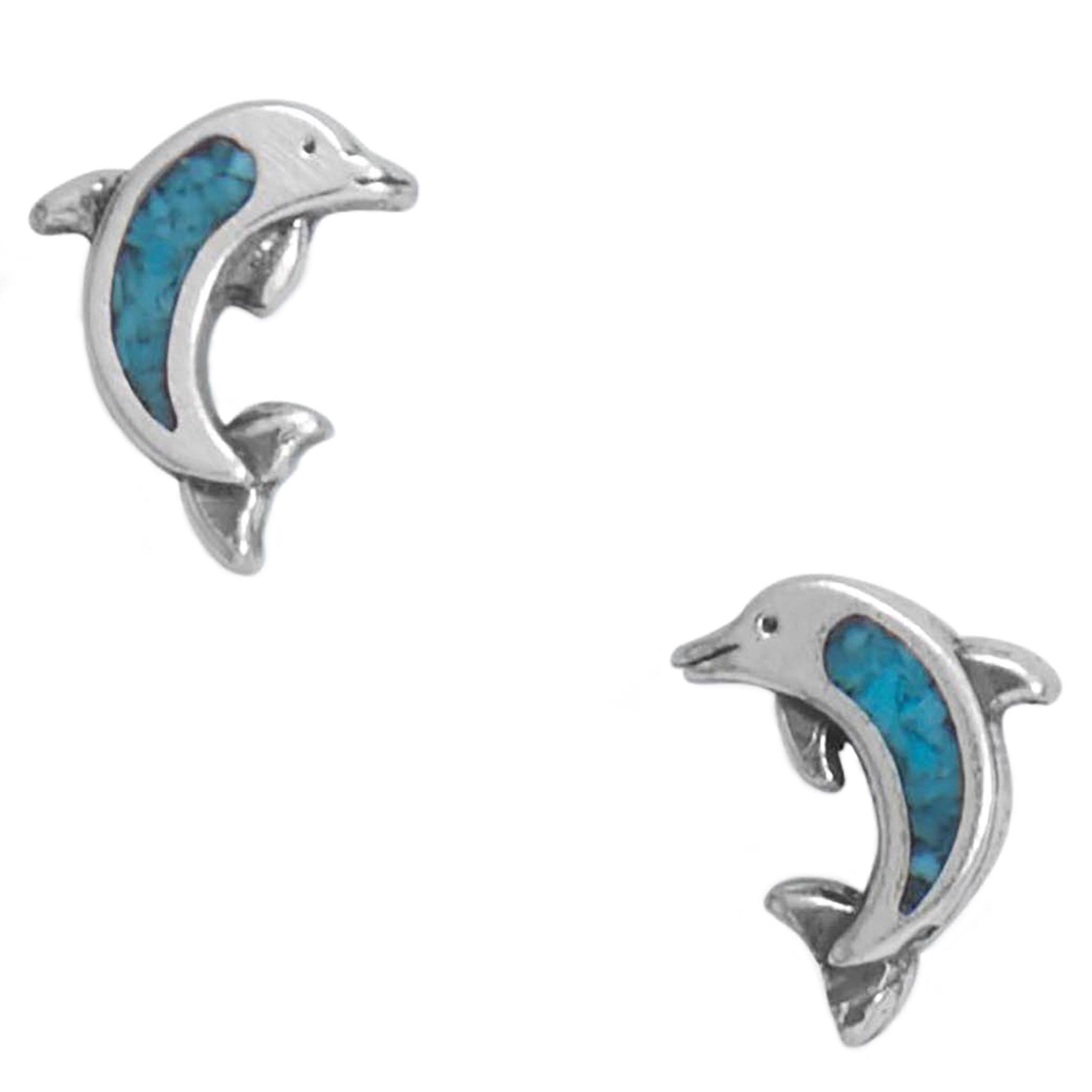 Turquoise Chip Dolphin Stud Earrings