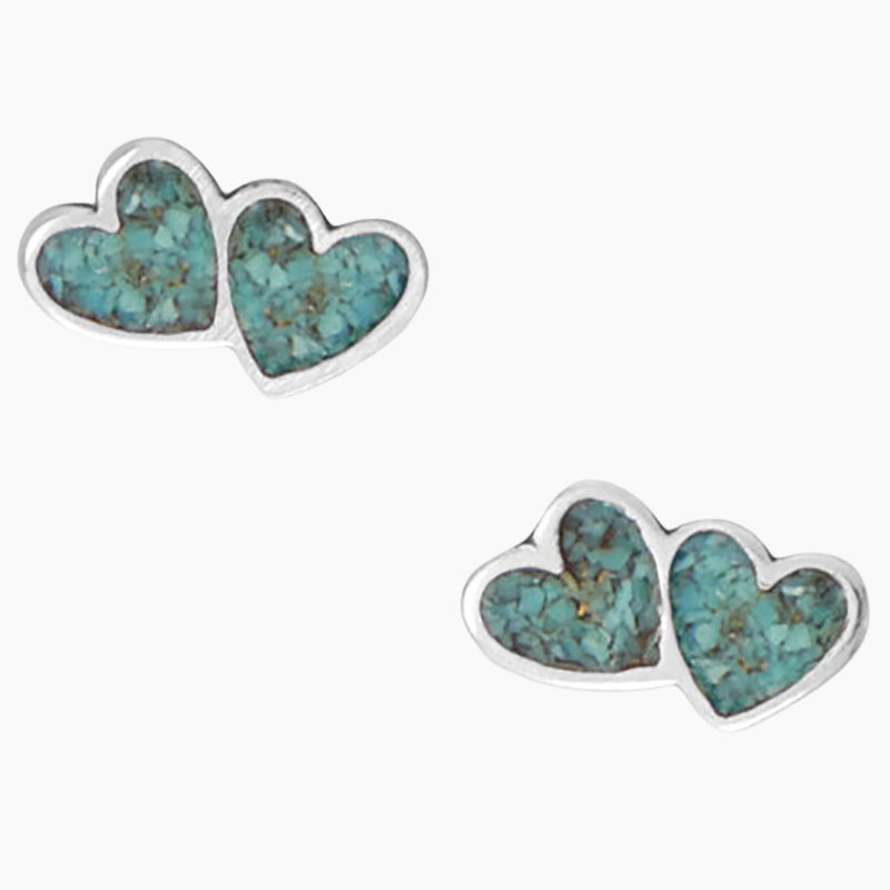 Turquoise Chip Double Heart Earrings