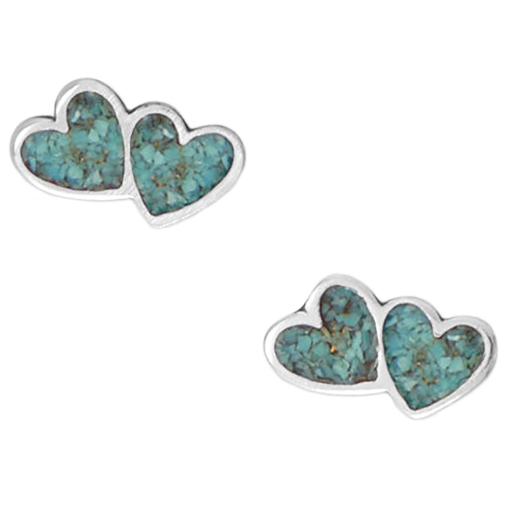 Turquoise Chip Double Heart Earrings