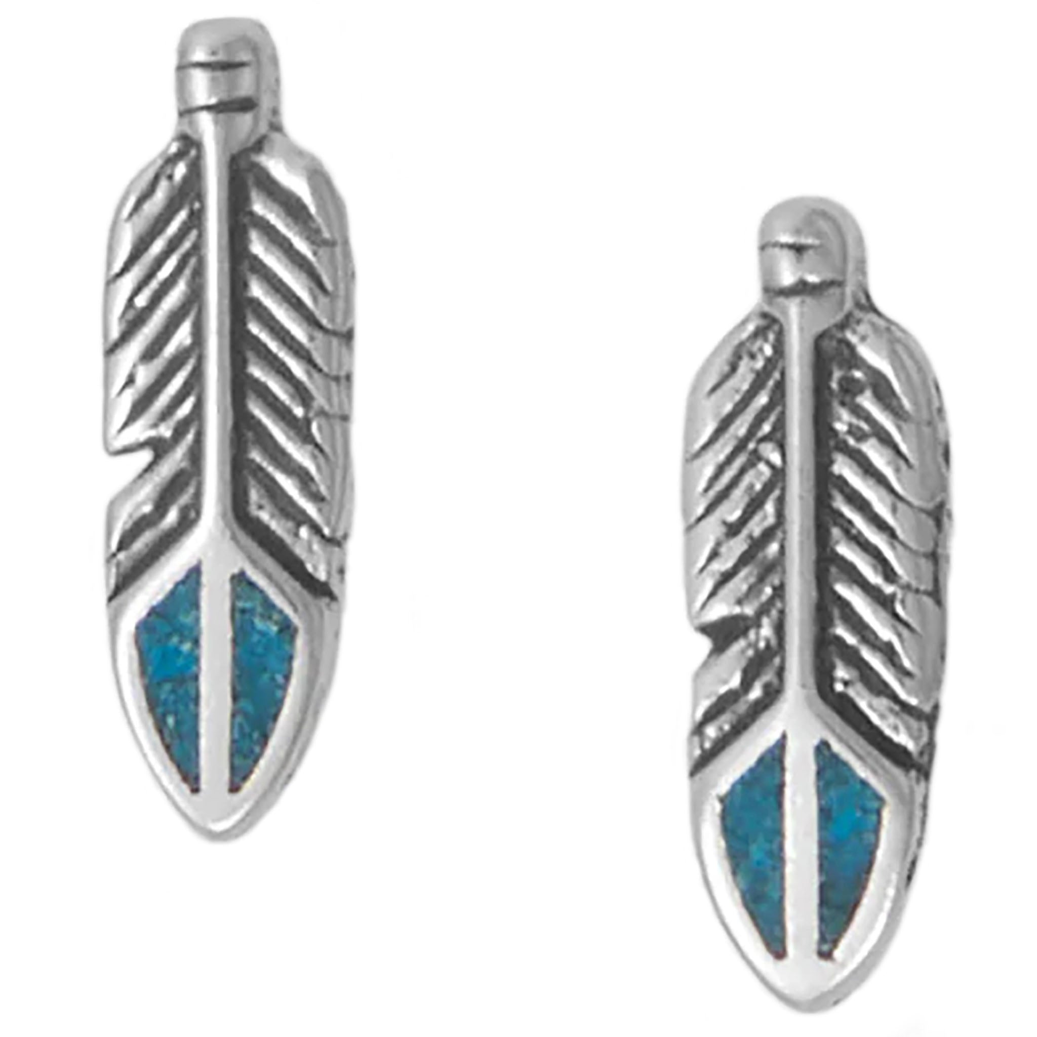Turquoise Chip Feather Design Earrings