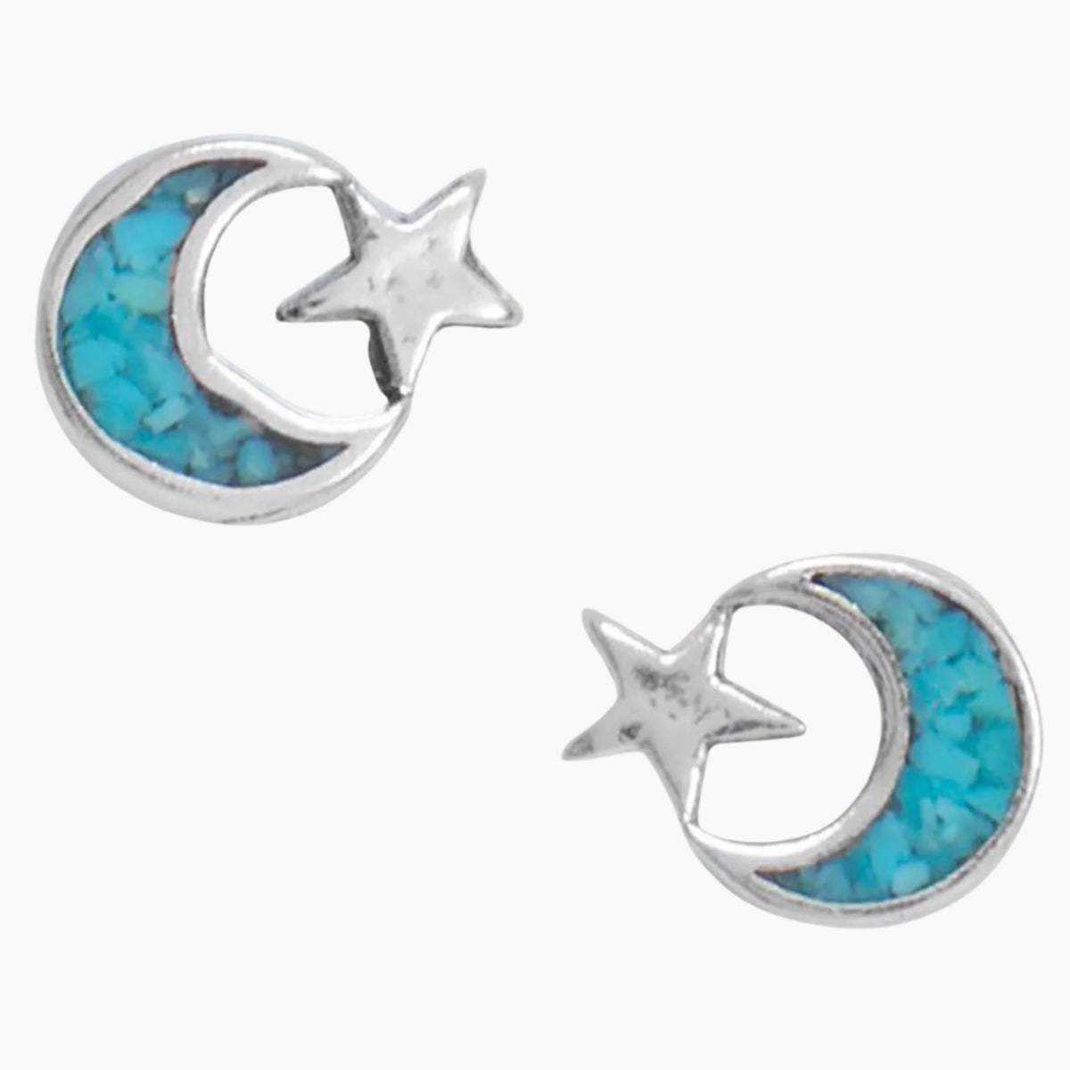 Turquoise Chip Moon and Star Stud Earrings
