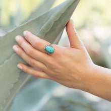 Turquoise Floral Design Ring On Hand