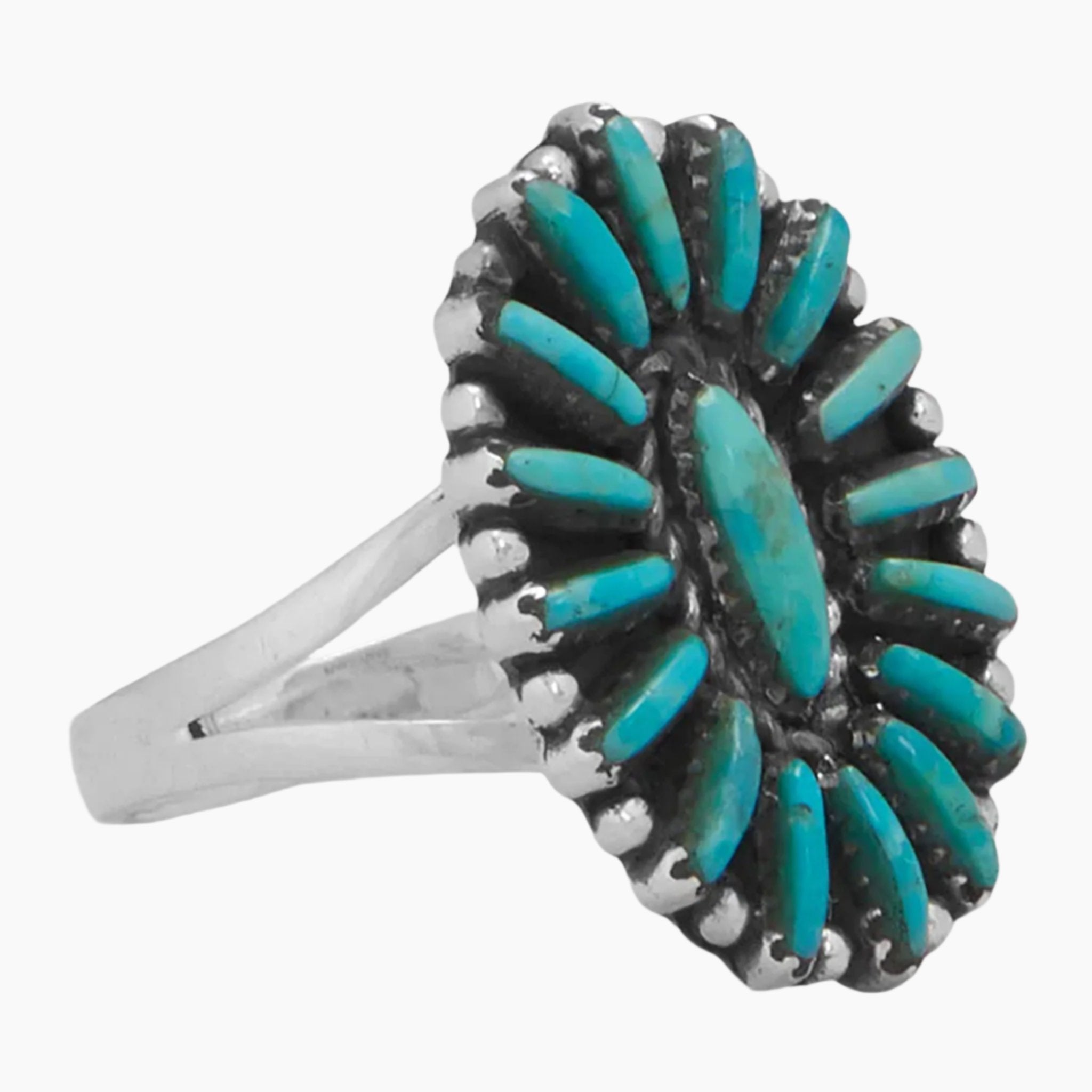 Turquoise Flower Design Ring Side View