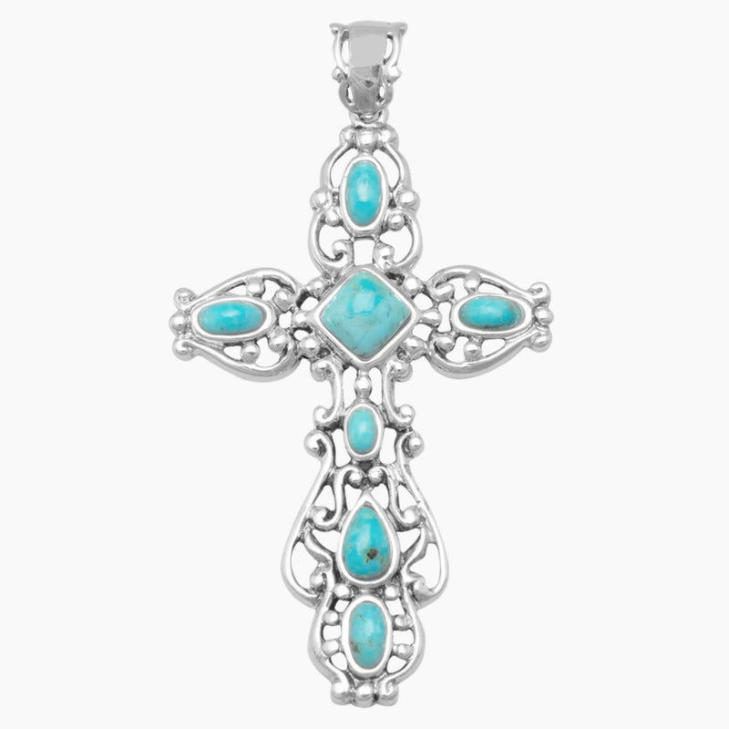 Turquoise Scroll Design Cross Pendant
