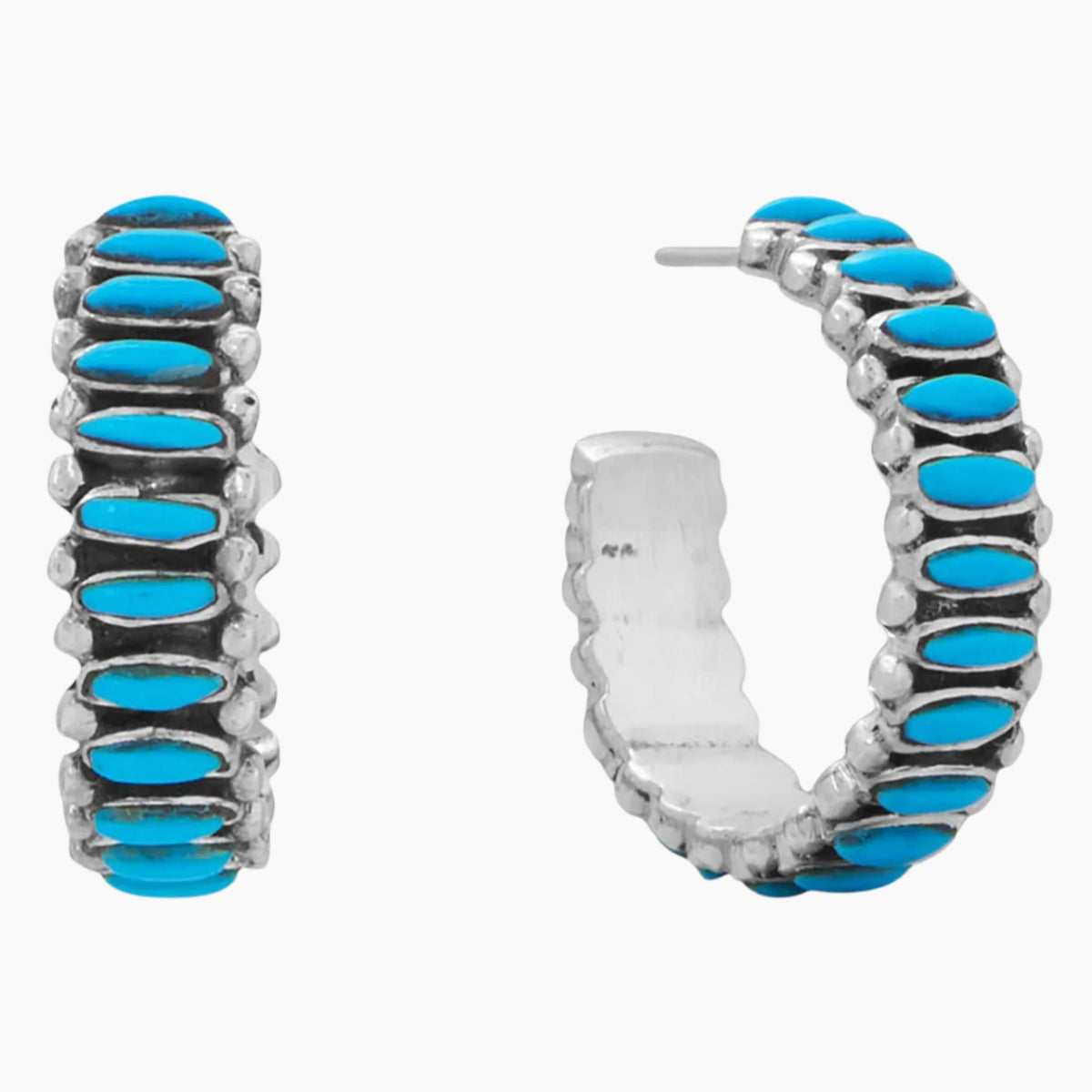 Turquoise Studded Three Quarter Hoop Earrings