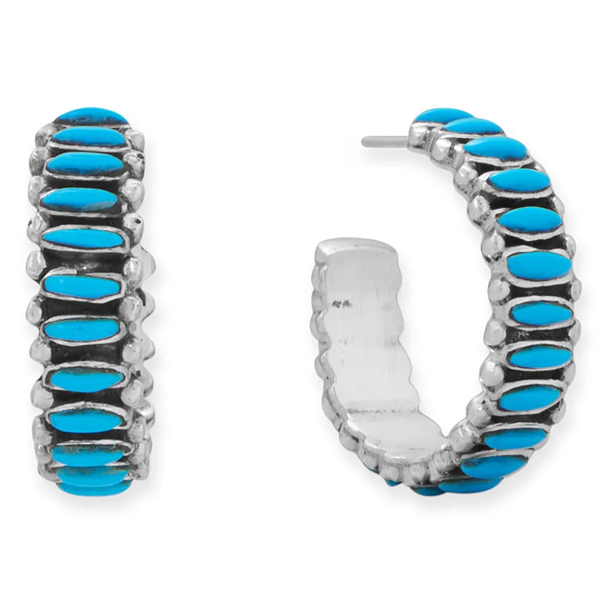 Turquoise Studded Three Quarter Hoop Earrings