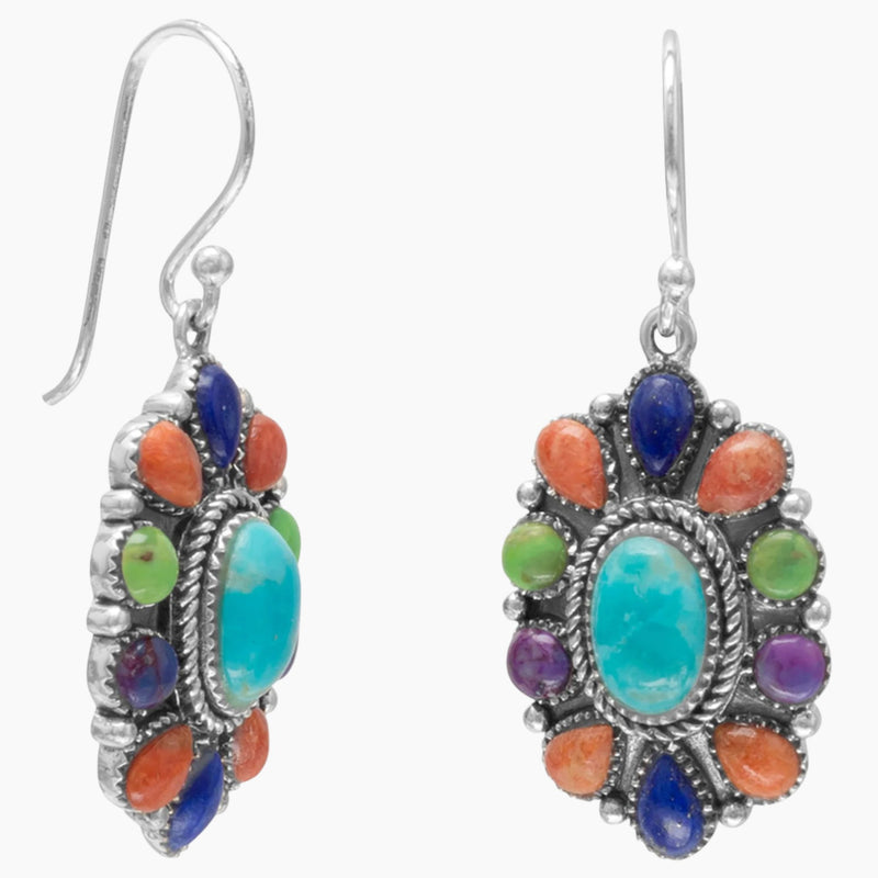 Turquoise with Multistone Flower Earrings