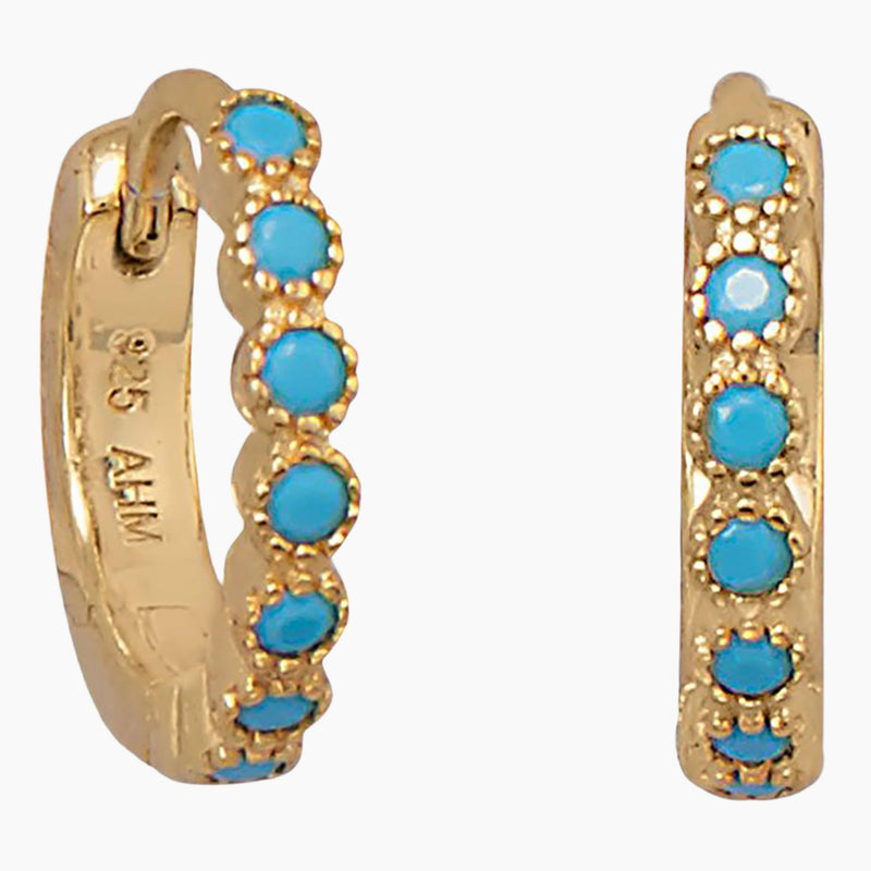 Turquoise Zirconia Gold Hoop Earrings