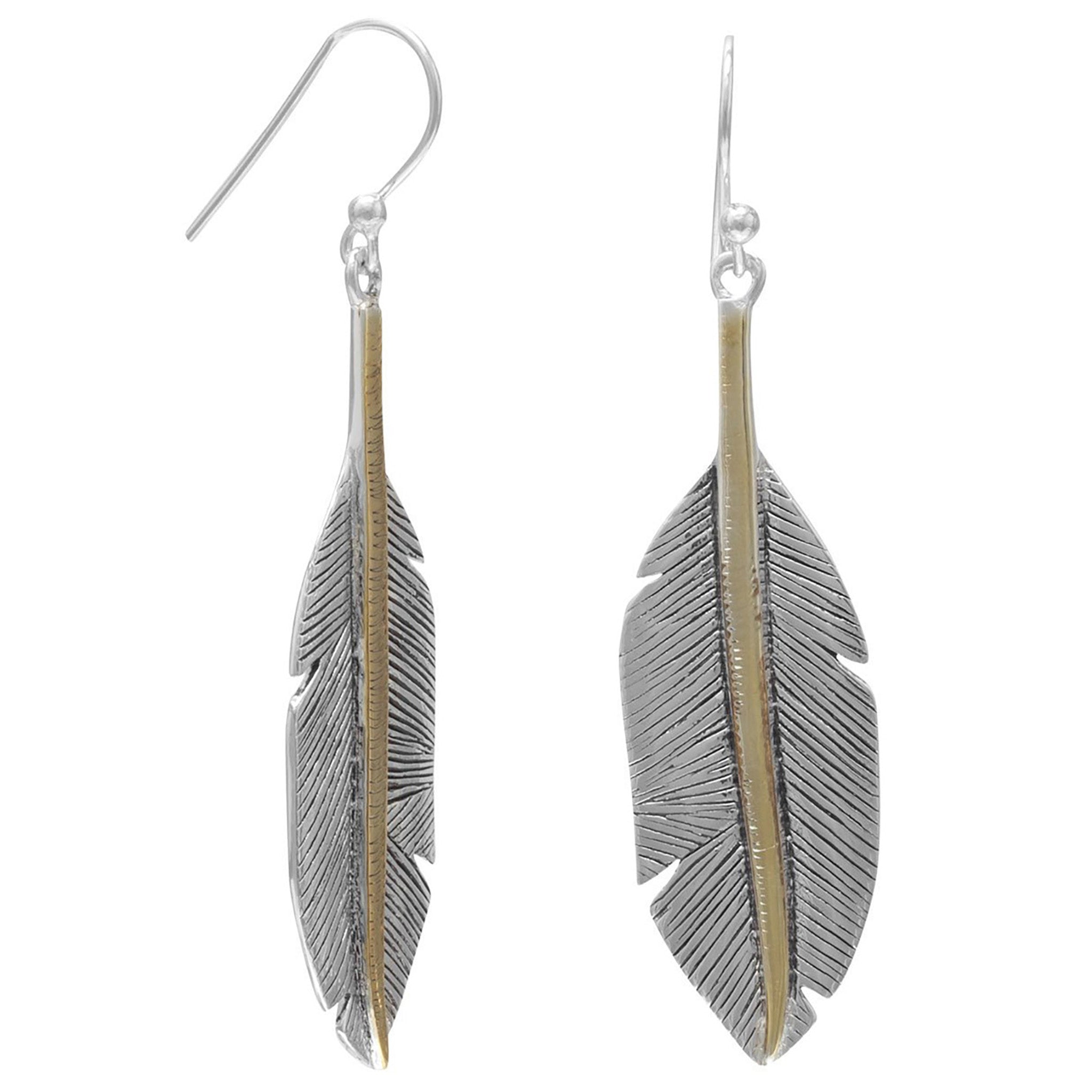 Two Tone Feather Design Earrings