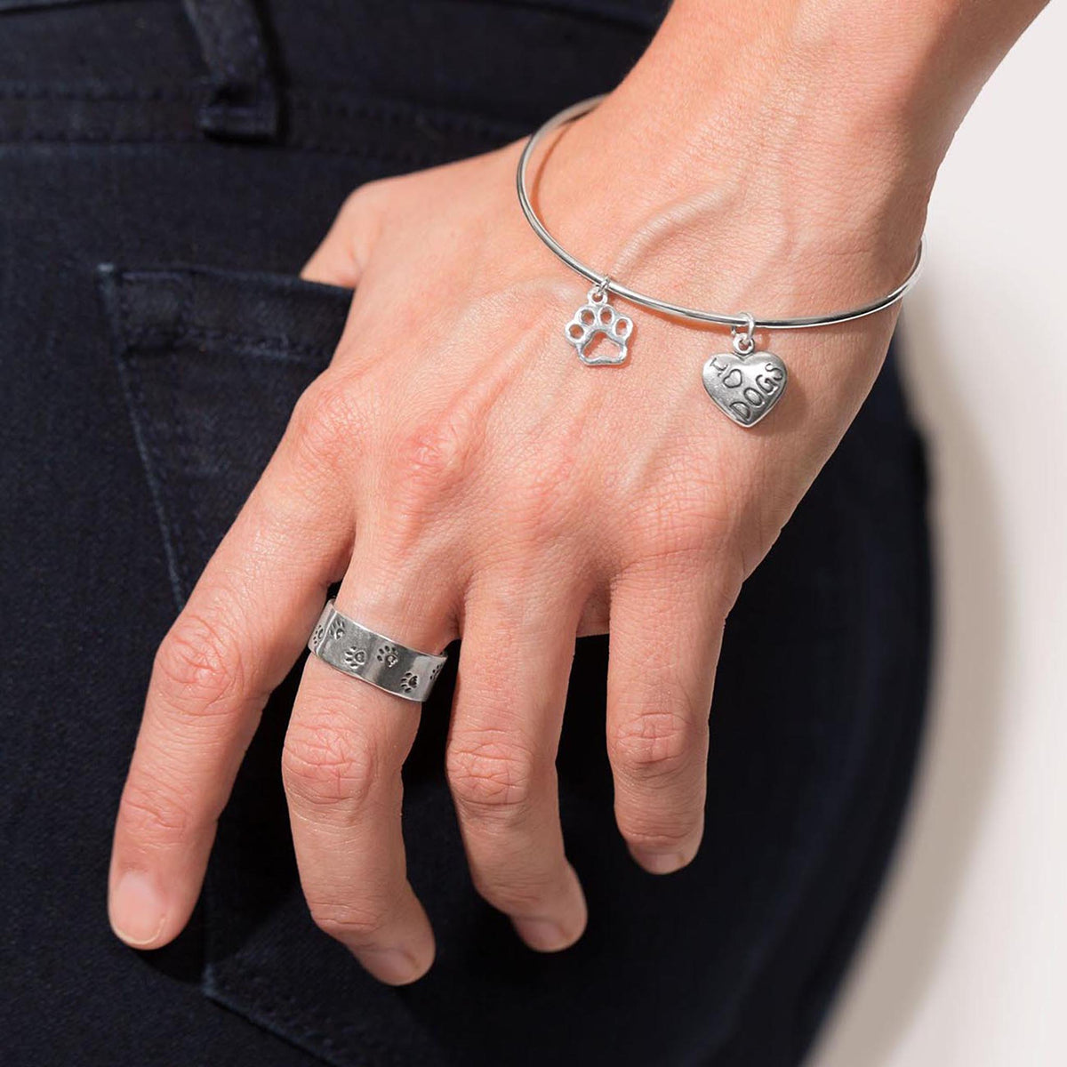 Unconditional Love Paw Print Ring On Hand