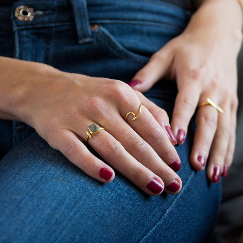 Wave Design Gold Ring On Hand