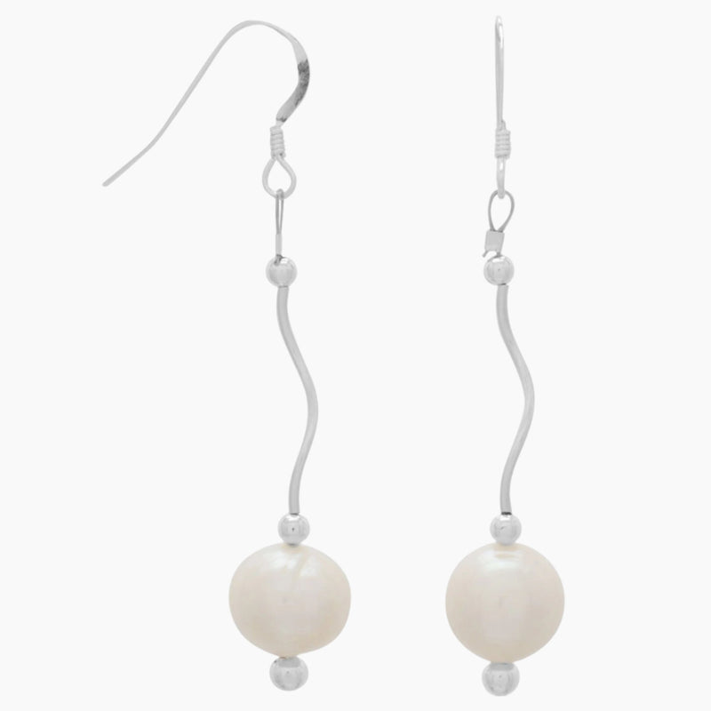 Wave Design Pearl Drop Earrings