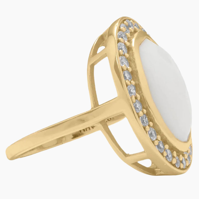 White Agate with Cubic Zirconia Ring Side View