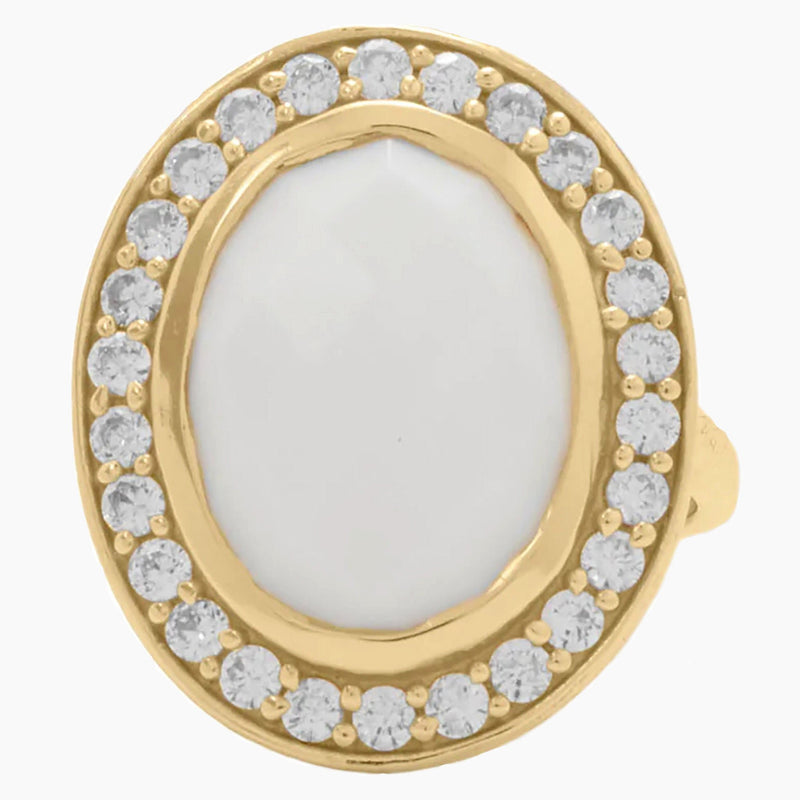 White Agate with Cubic Zirconia Ring