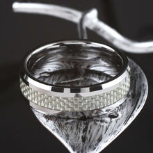 White Graphite Inlay on Silver Tungsten Ring Front View