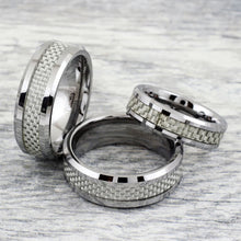 White Graphite Inlay on Silver Tungsten Ring Set View