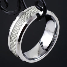 White Graphite Inlay on Silver Tungsten Ring Example