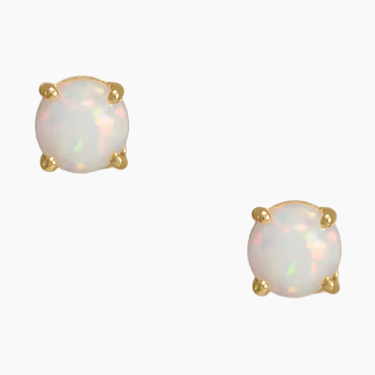 White Opal Gold Stud Earrings