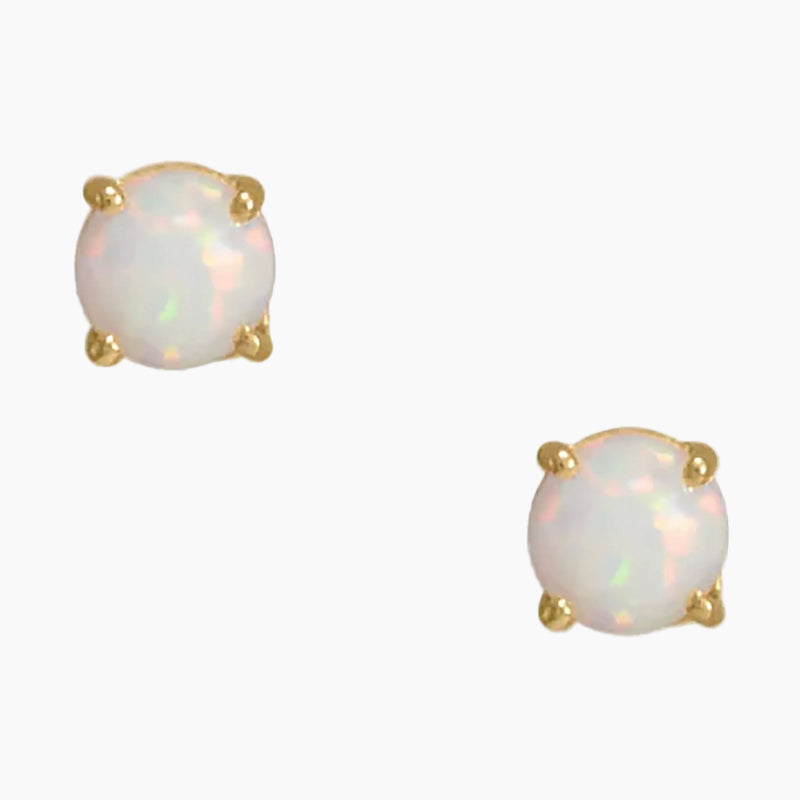 White Opal Gold Stud Earrings