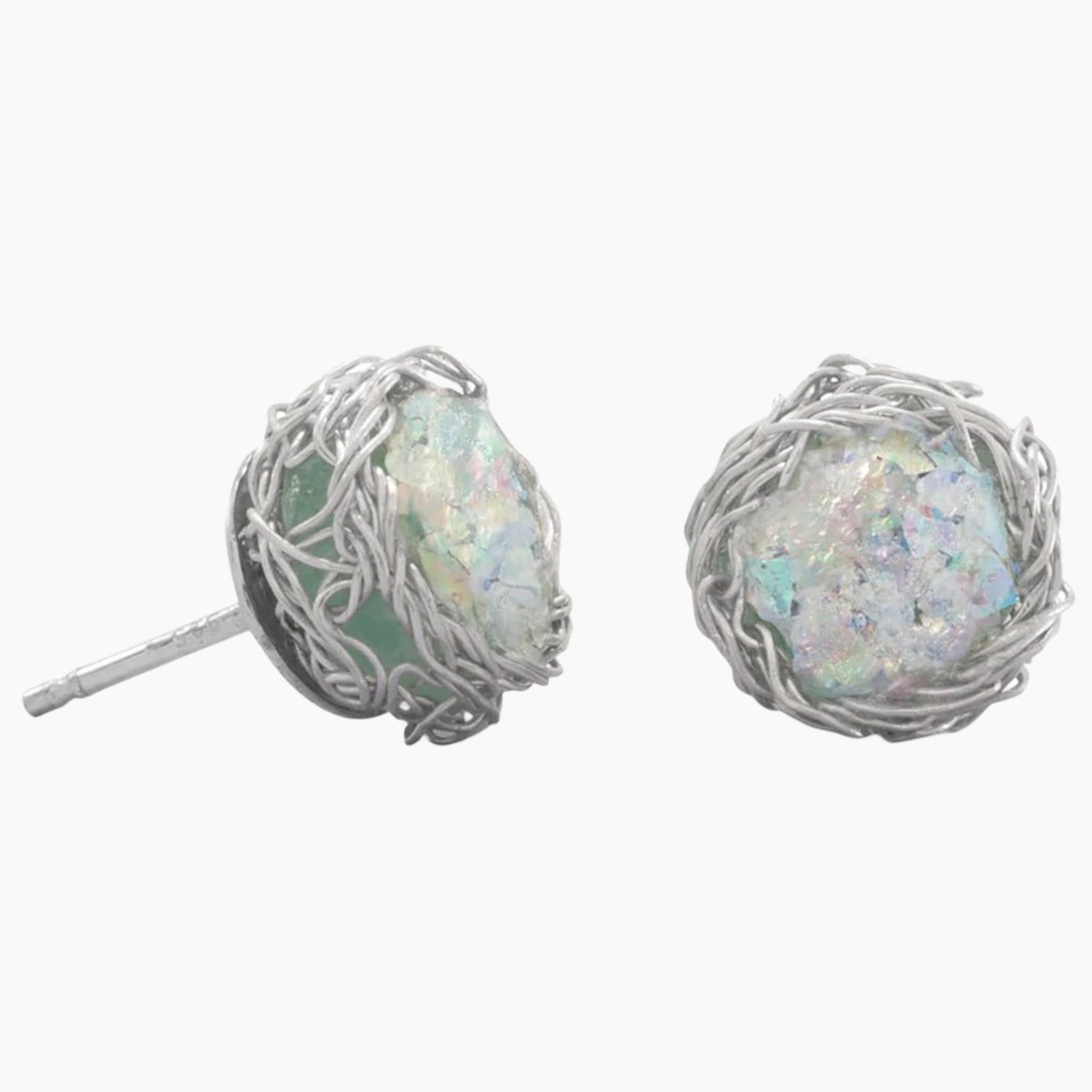 Woven Mesh Roman Glass Stud Earrings